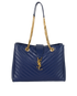 Chevron Tote, £495, Handbags, Blue, Leather, Front view
